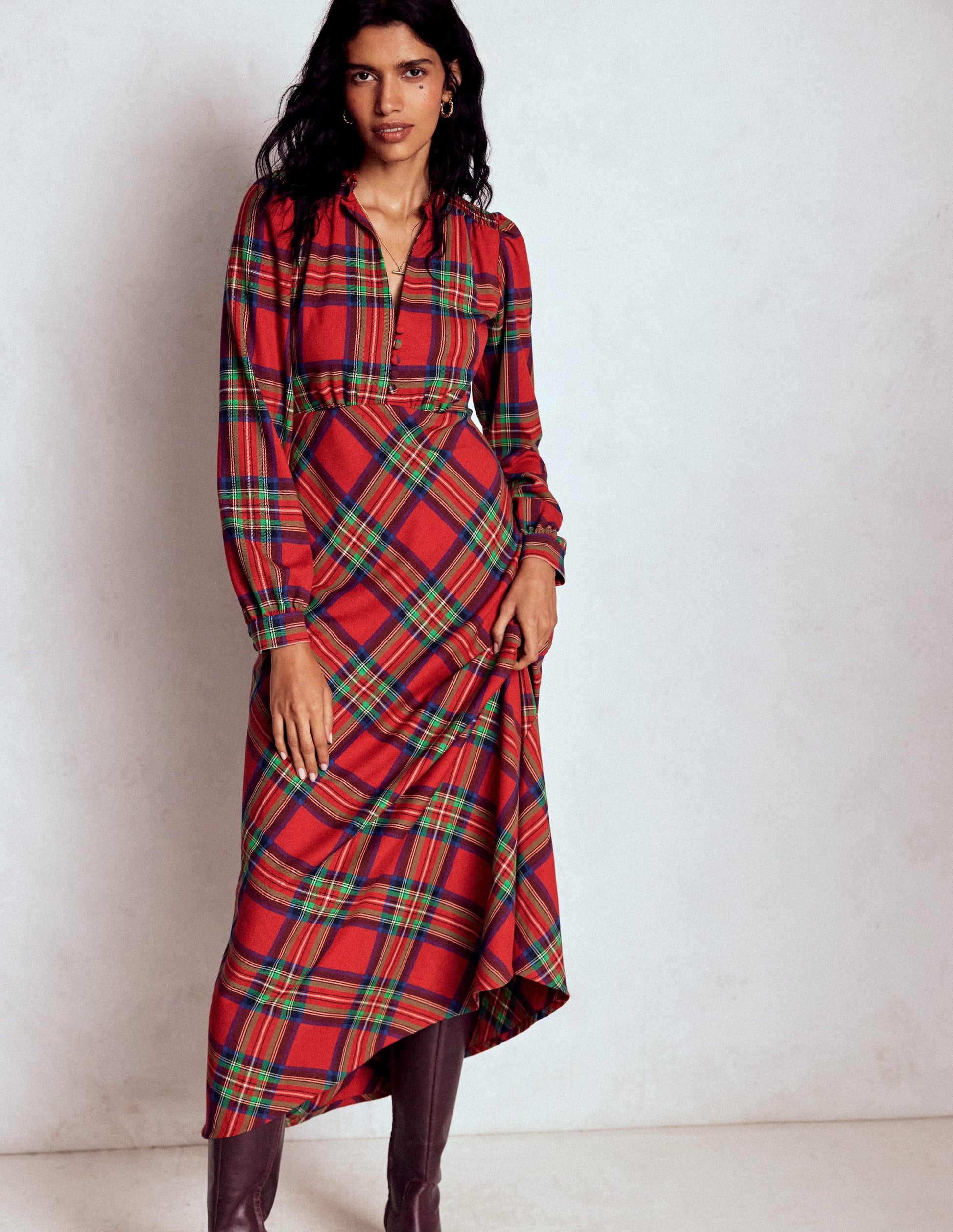 Cassie Check Tea Dress-Red, Blue and Green Check-1