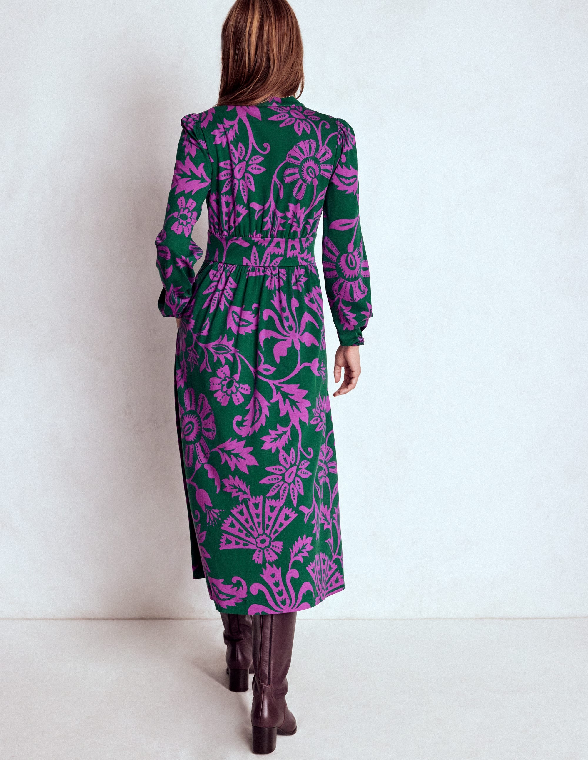 Natalia Long Sleeve Tea Dress-Emerald Night, Elaborate Vine - Image 3