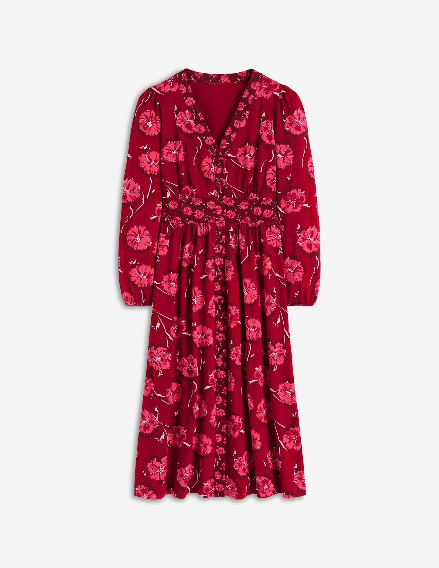 Natalia Long Sleeve Tea Dress-Red, Delicate Carnation
