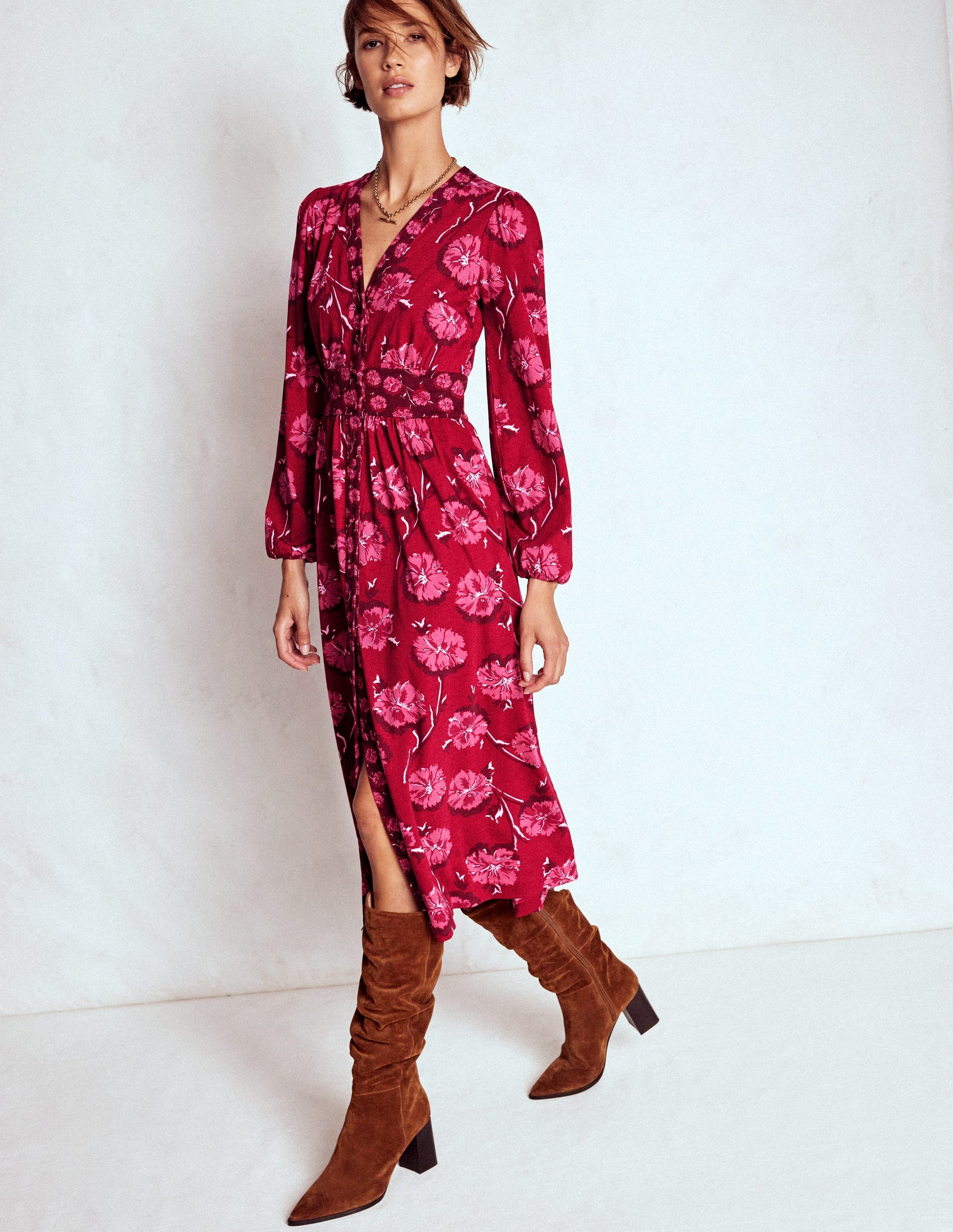 Natalia Long Sleeve Tea Dress-Red, Delicate Carnation | Boden USA Natalia Long Sleeve Tea Dress-Red, Delicate Carnation | Boden USA
