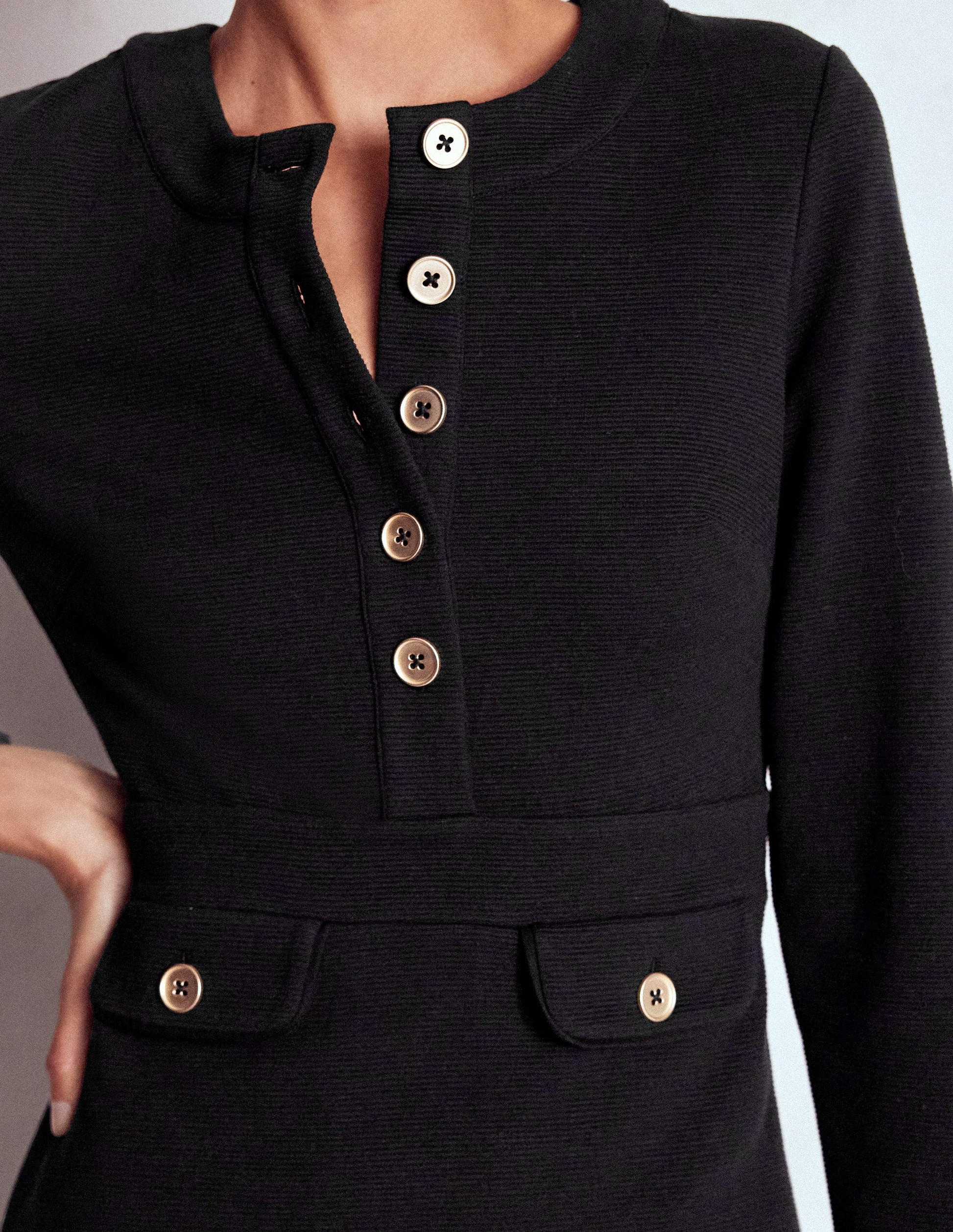 Lavinia Button Shift Dress-Black-2