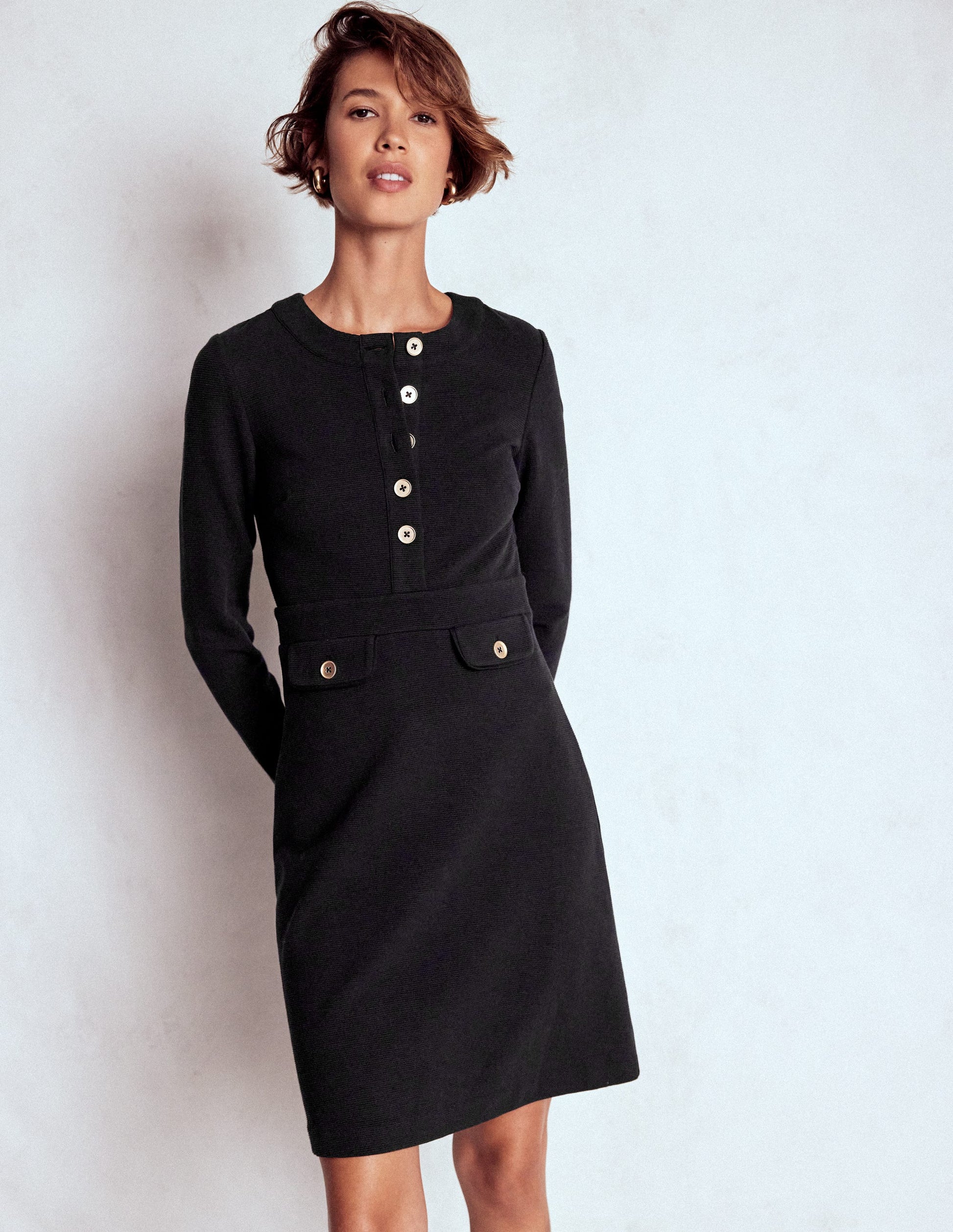 Lavinia Button Shift Dress - Black