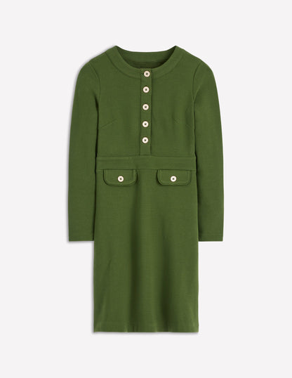 Lavinia Button Shift Dress-Douglas Fir-5