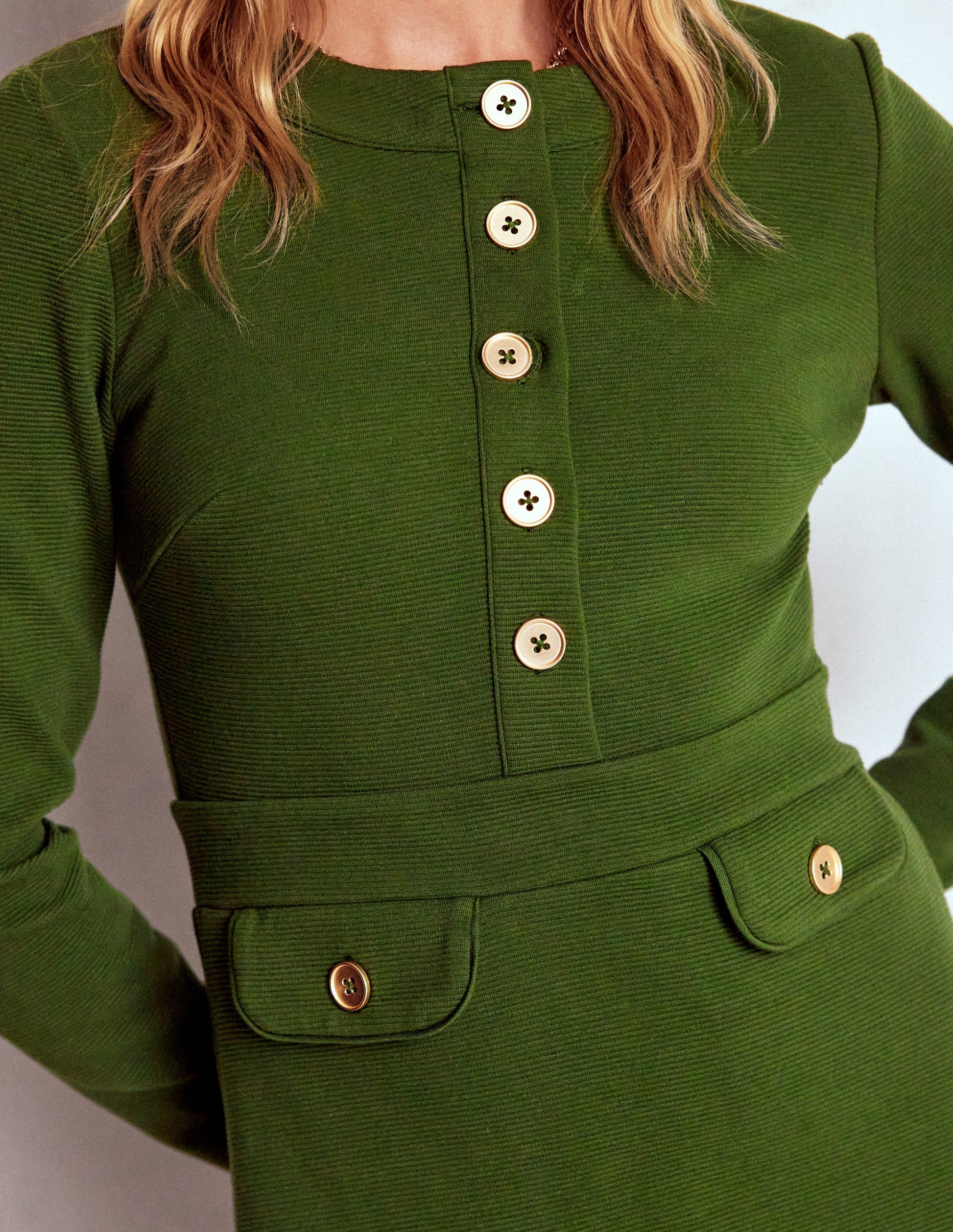 Lavinia Button Shift Dress-Douglas Fir-2