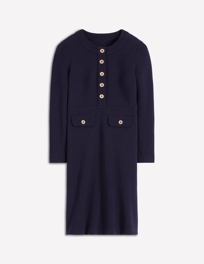 Lavinia Button Shift Dress-Navy-4