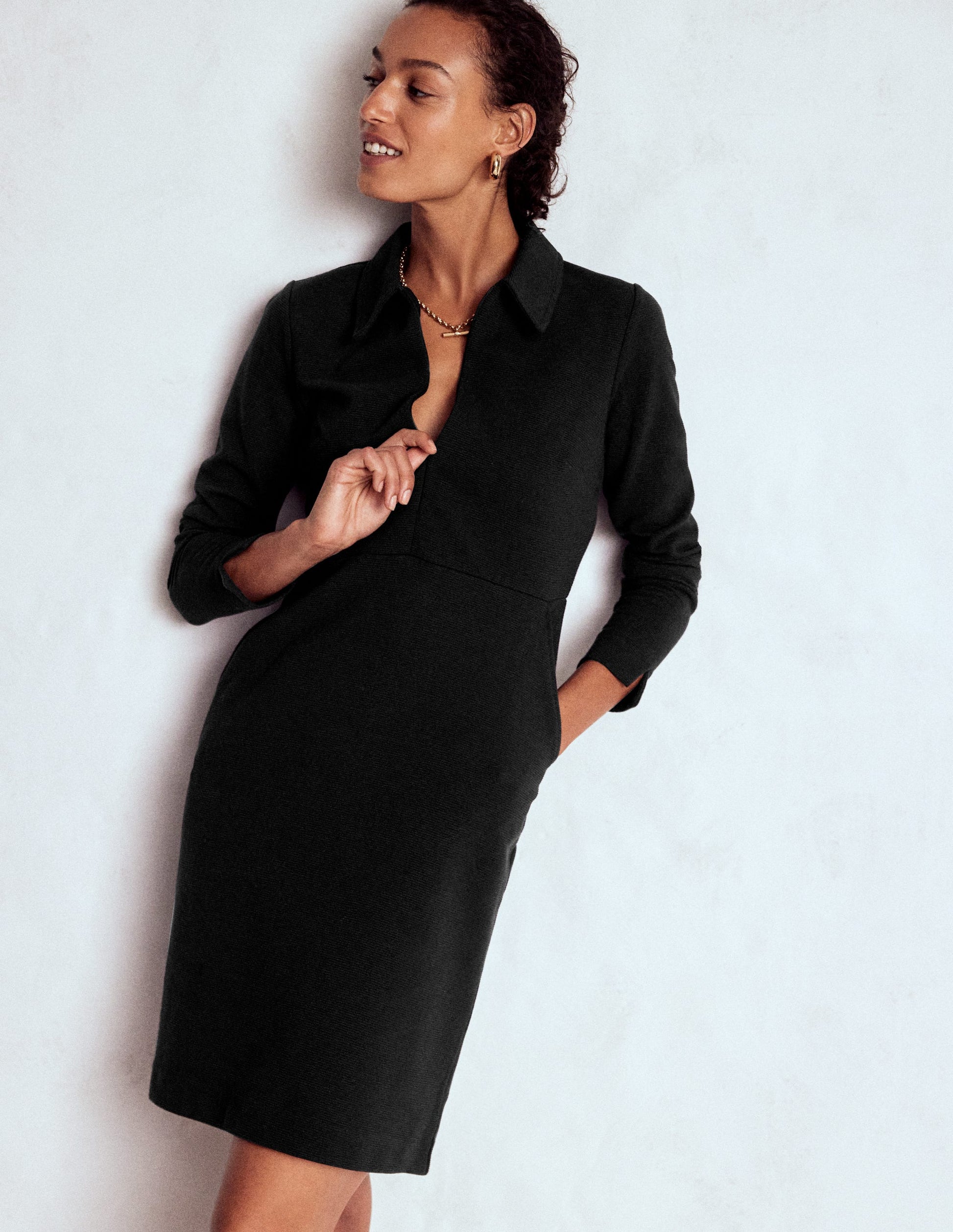 Cam Zip-up Ottoman Dress-Black-1