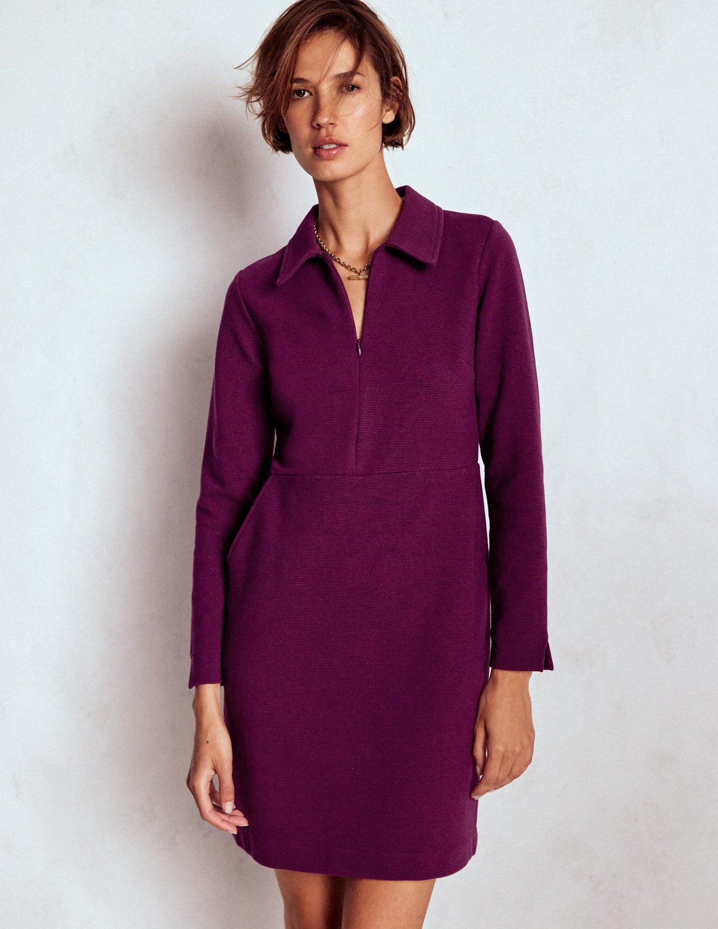 Cam Zip-up Ottoman Dress-Plum Jam