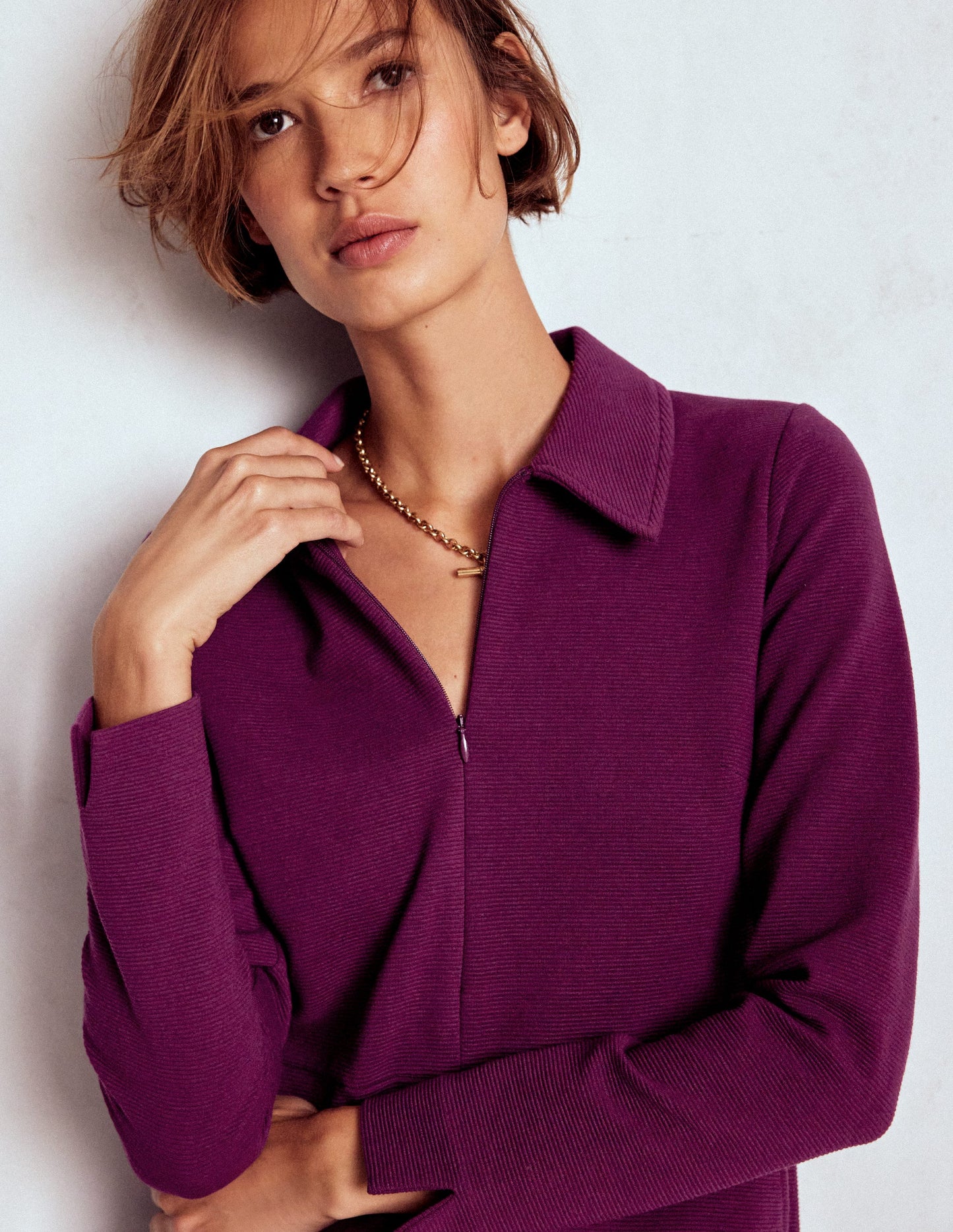 Cam Zip-up Ottoman Dress-Plum Jam