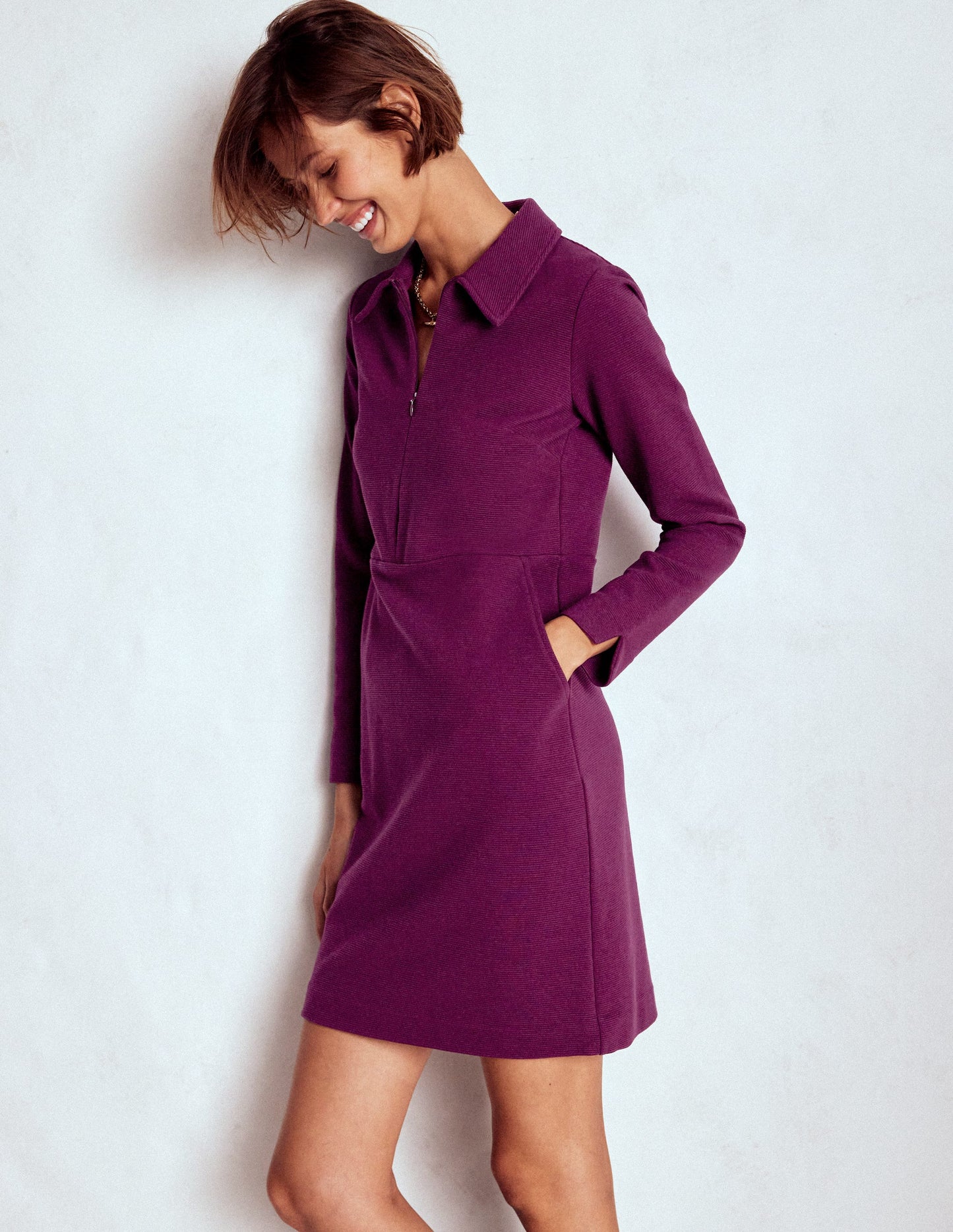 Cam Zip-up Ottoman Dress-Plum Jam