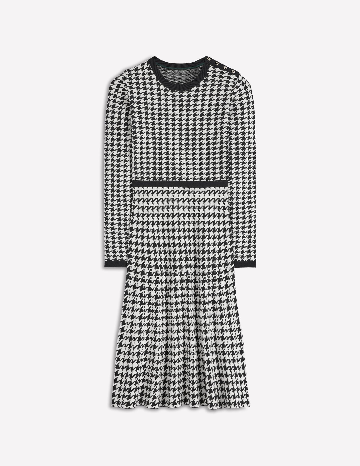 Maria Button Knitted Dress-Black and Ivory Dogstooth