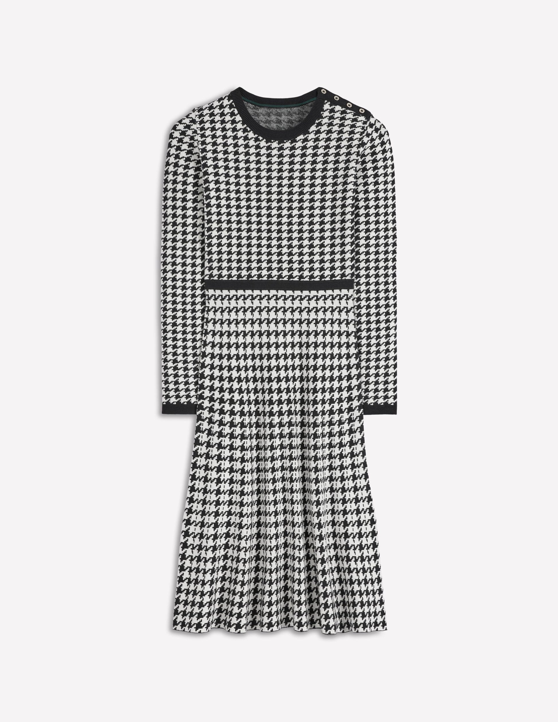 Maria Button Knitted Dress-Black and Ivory Dogstooth-6