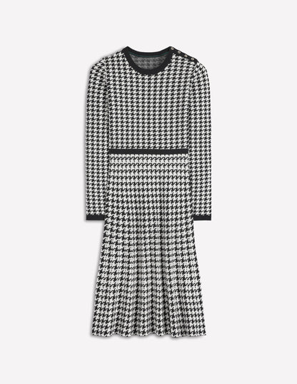 Maria Button Knitted Dress-Black and Ivory Dogstooth-6