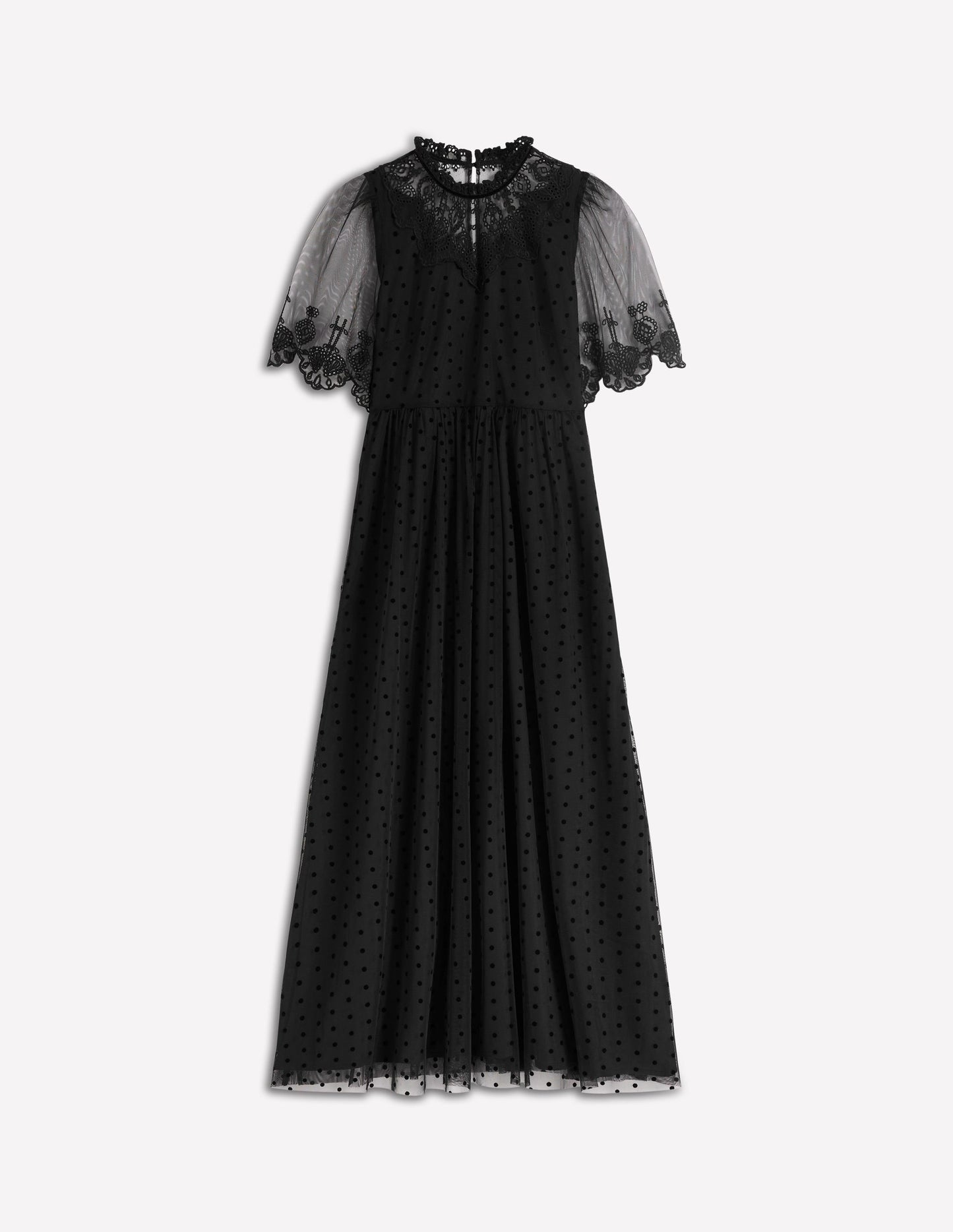 Embroidered Tulle Party Dress-Black