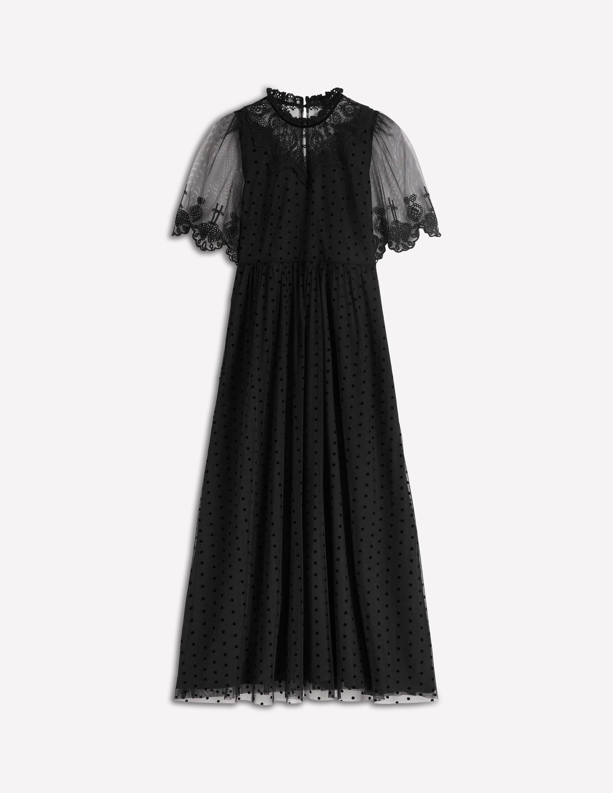 Embroidered Tulle Party Dress-Black - Image 8
