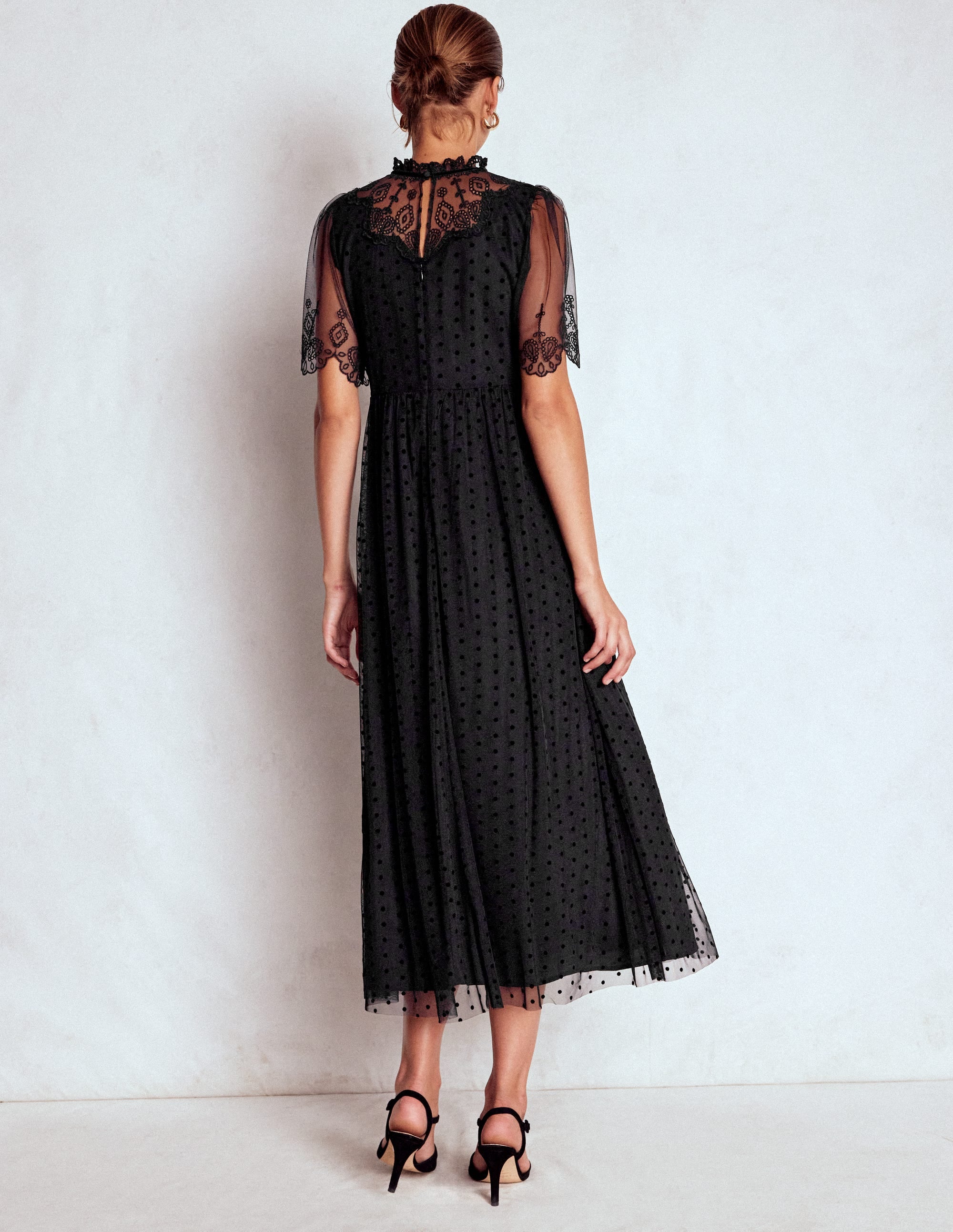 Embroidered Tulle Party Dress-Black - Image 3