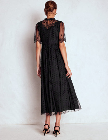 Embroidered Tulle Party Dress-Black-3