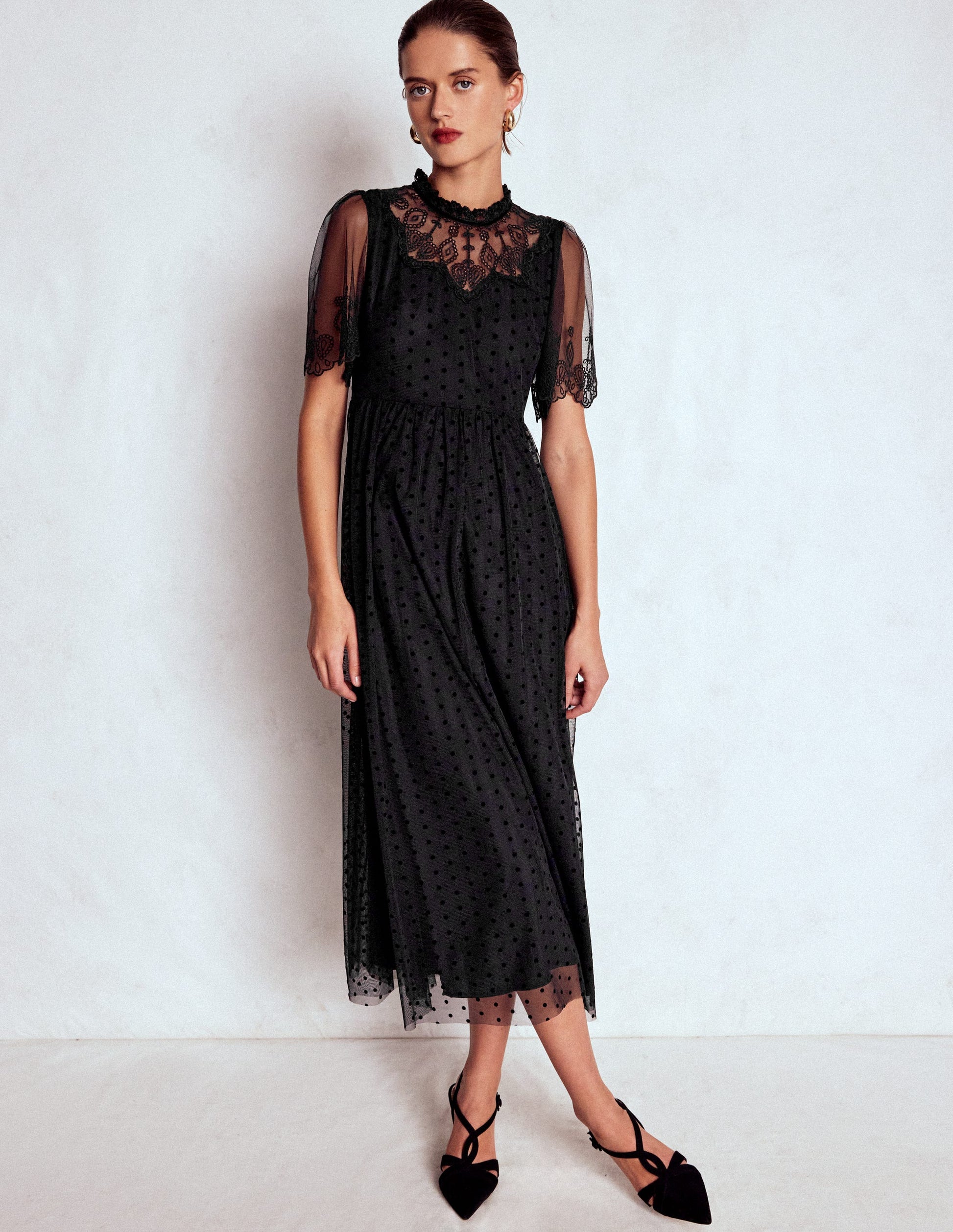 Embroidered Tulle Party Dress-Black-4