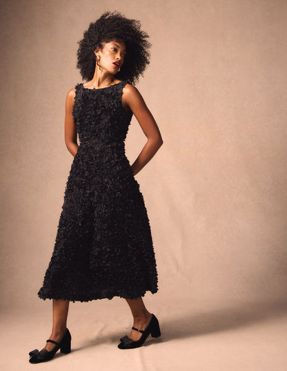 Scoop Back Fit and Flare Dress-Black-1