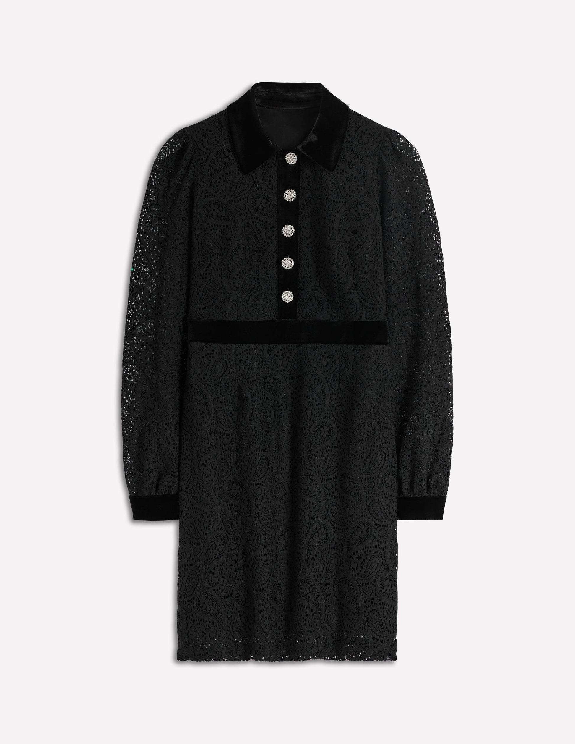 Collar Button Lace Dress-Black | Boden USA Collar Button Lace Dress-Black | Boden USA