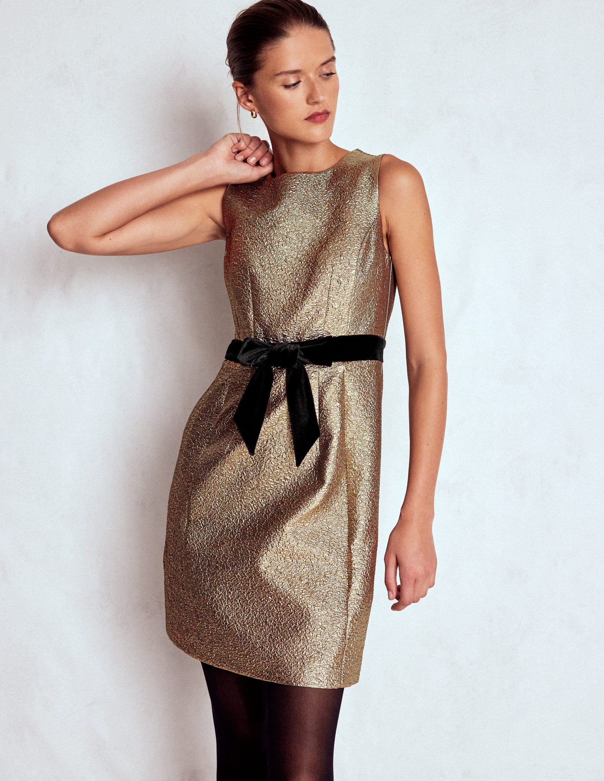 Gold Metallic Shift Dress-Gold Metallic-4