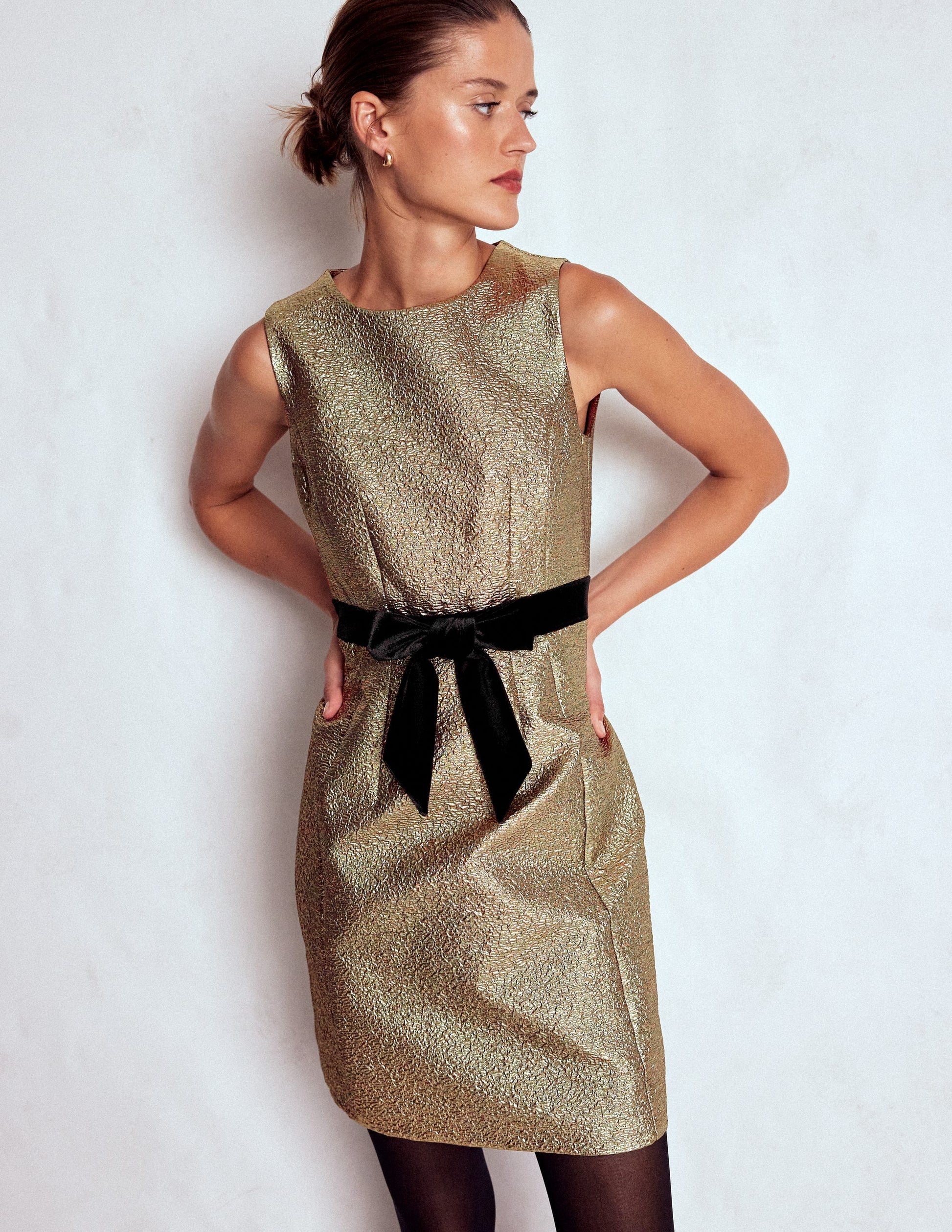 Boden Women's Gold Metallic Shift Dress | Size 6 Boden Women's Gold Metallic Shift Dress | Size 6