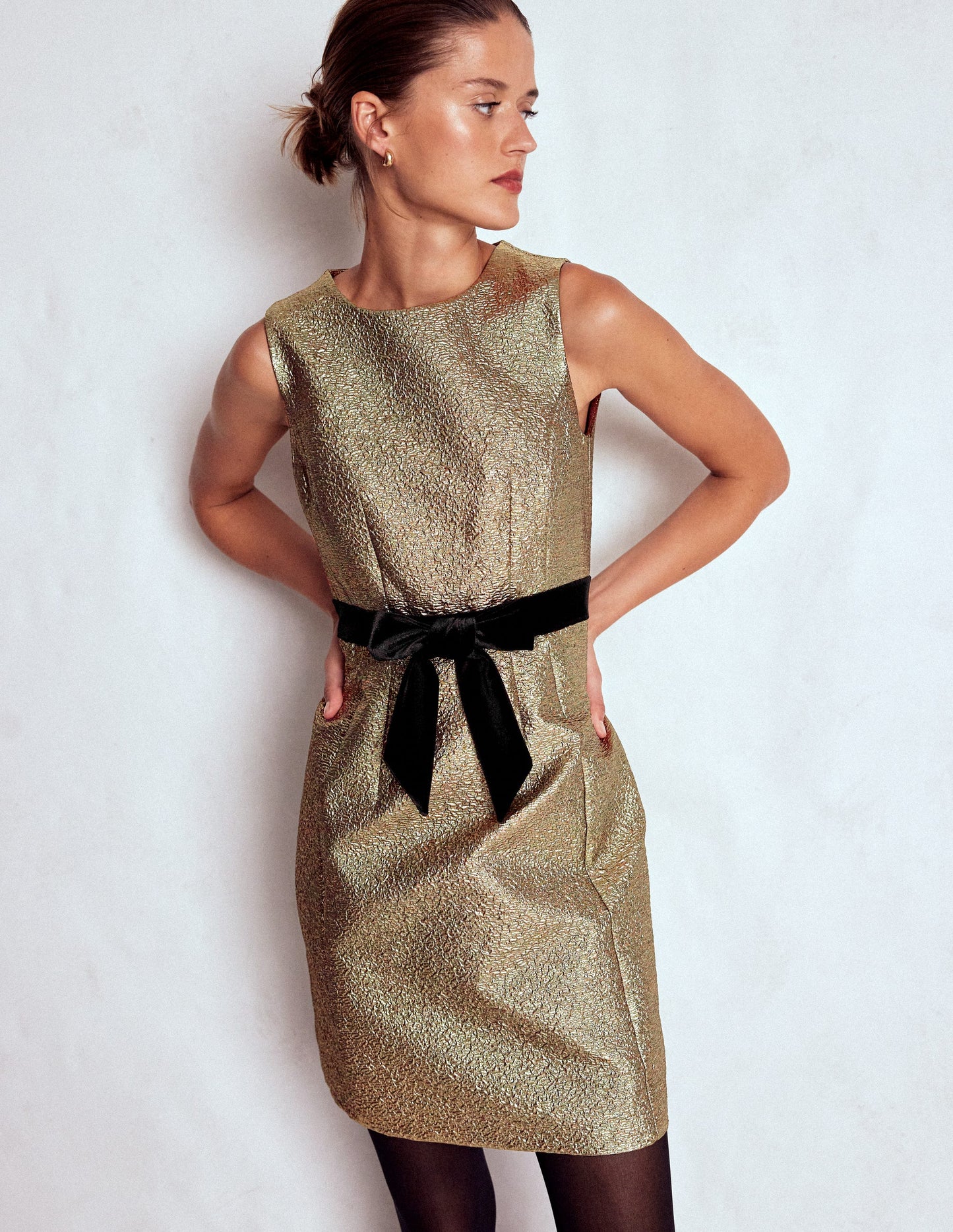 Gold Metallic Shift Dress-Gold Metallic