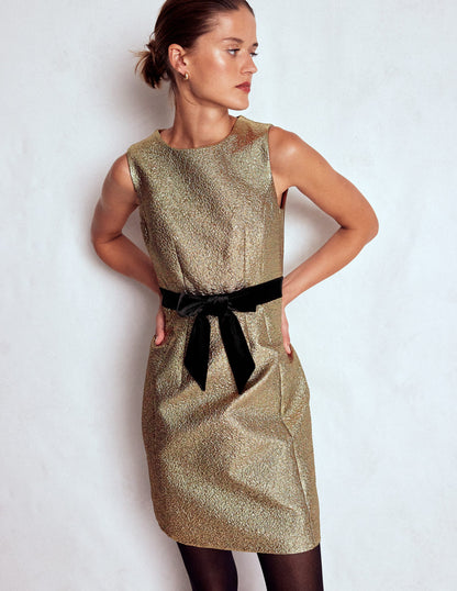 Gold Metallic Shift Dress-Gold Metallic-5
