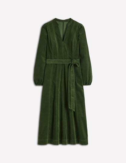 Ros Panelled Cord Midi Dress-Green Fir-7