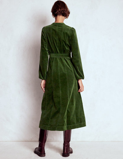 Ros Panelled Cord Midi Dress-Green Fir-5