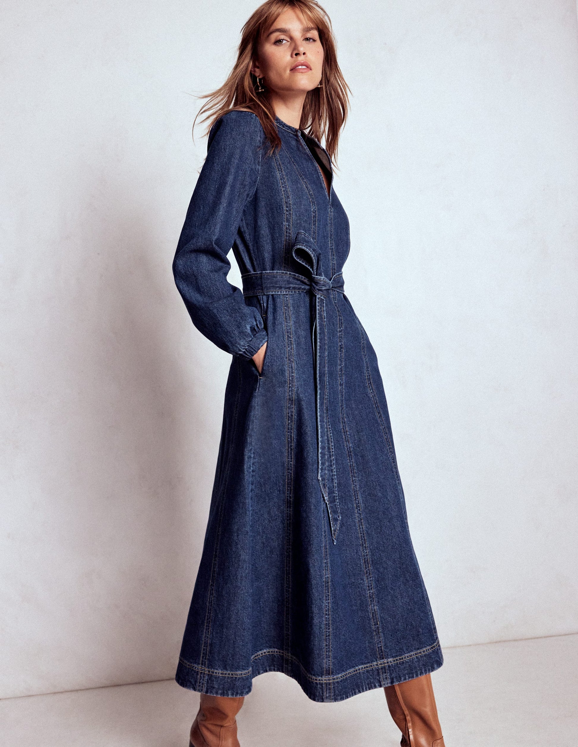 Ros Panelled Denim Midi Dress-Indigo Denim-1