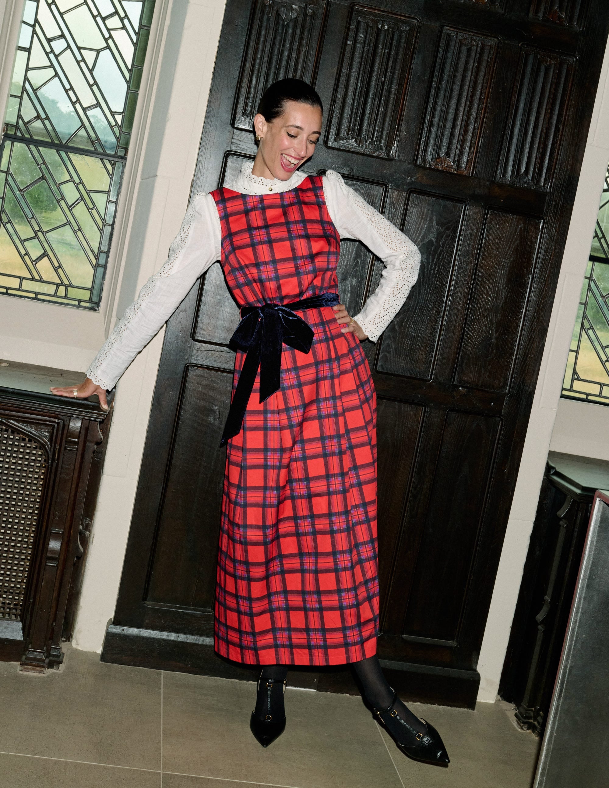 Scoop Back Check Dress-Red, Navy and Purple Check - Image 5