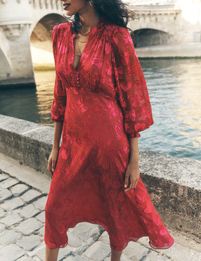 Cassie Devore Midi Tea Dress-Pink Peony, Dainty Medley-6