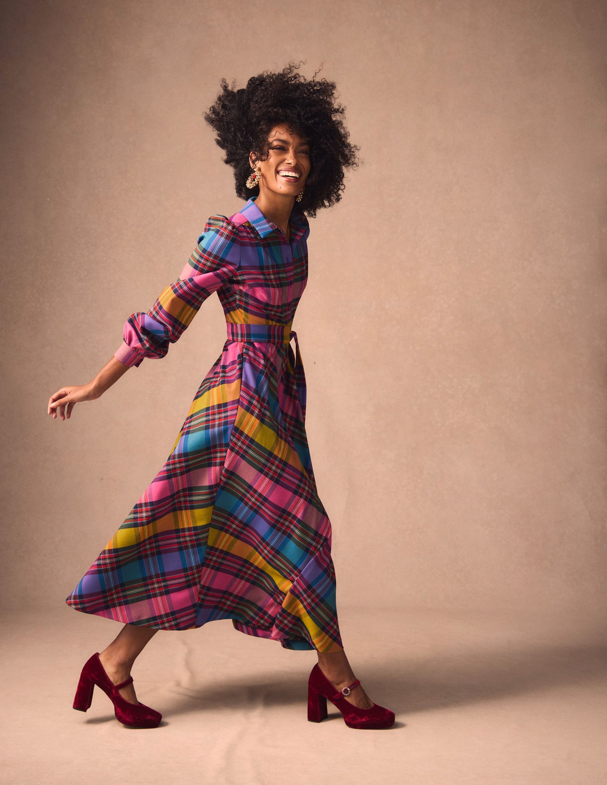 Vivienne Check Midi Dress-Multi, Blanket Check Vivienne Check Midi Dress-Multi, Blanket Check