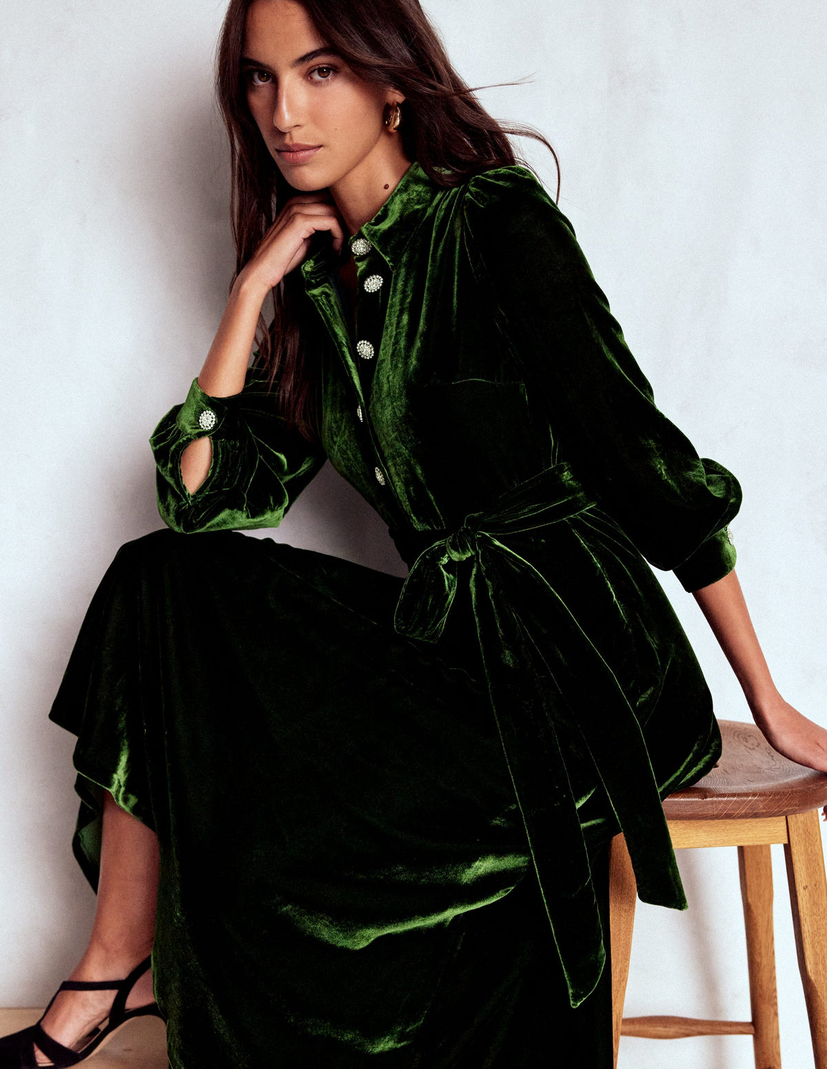 Vivienne Velvet Midi Dress-Green Fir - Image 1