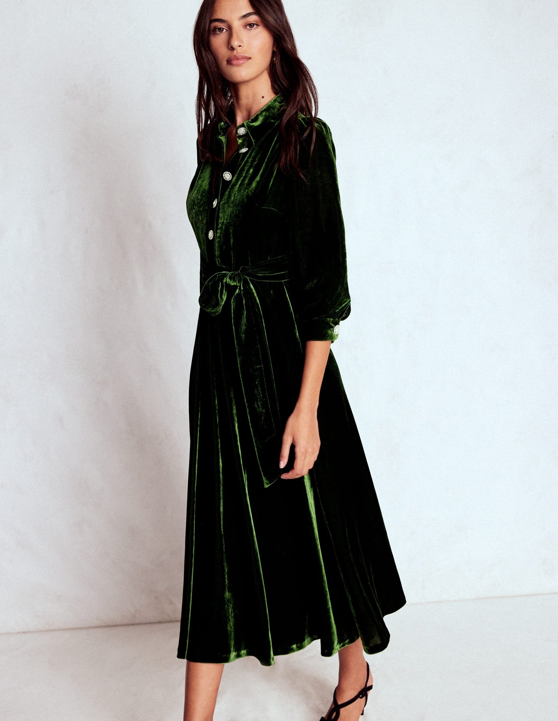 Vivienne Velvet Midi Dress-Green Fir | Boden USA Vivienne Velvet Midi Dress-Green Fir | Boden USA