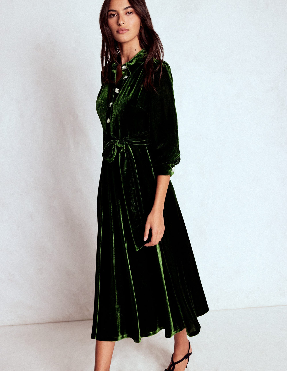 Vivienne Velvet Midi Dress-Green Fir - Image 4