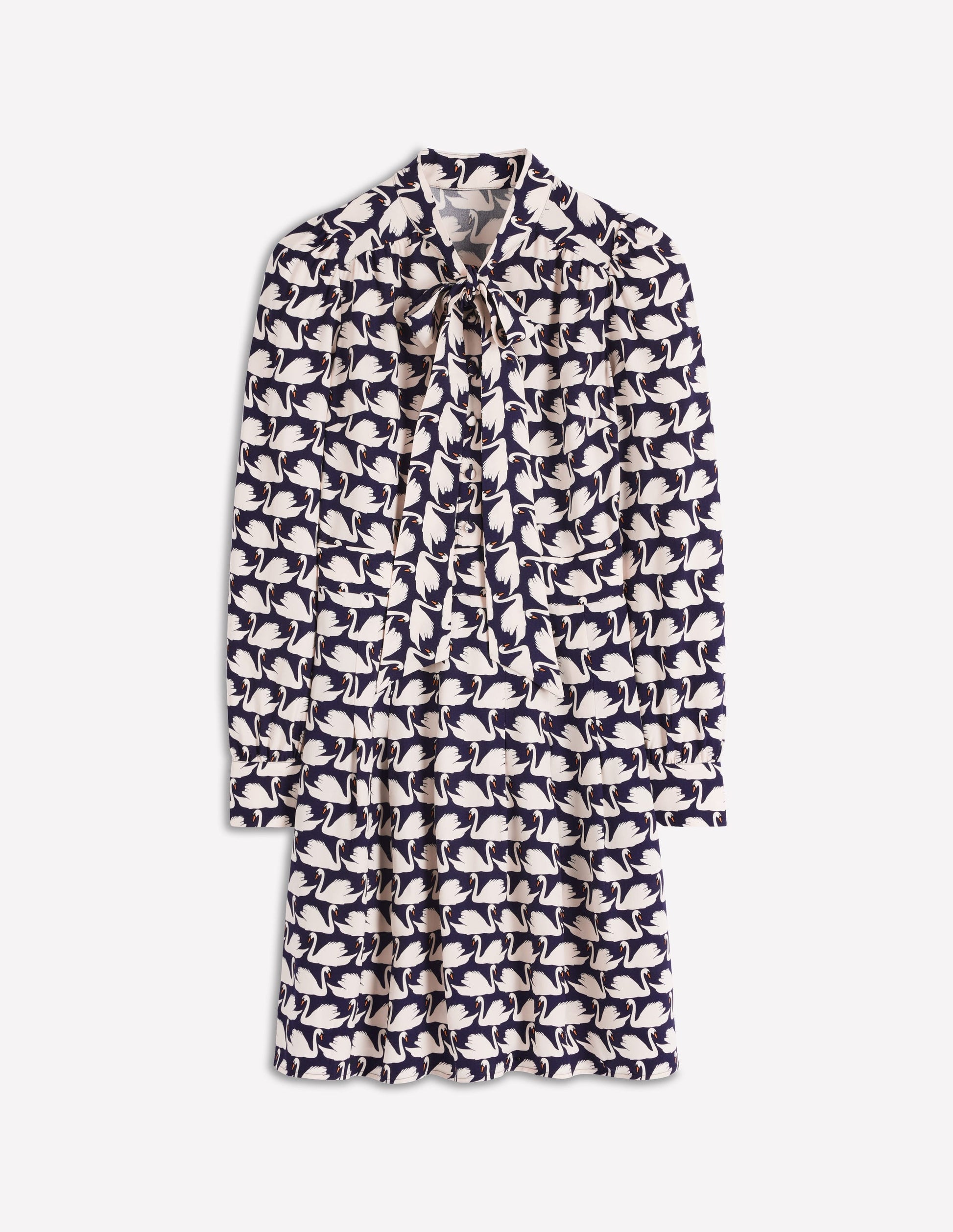 Tie Neck Short Dress-French Navy, Geo Swan-7