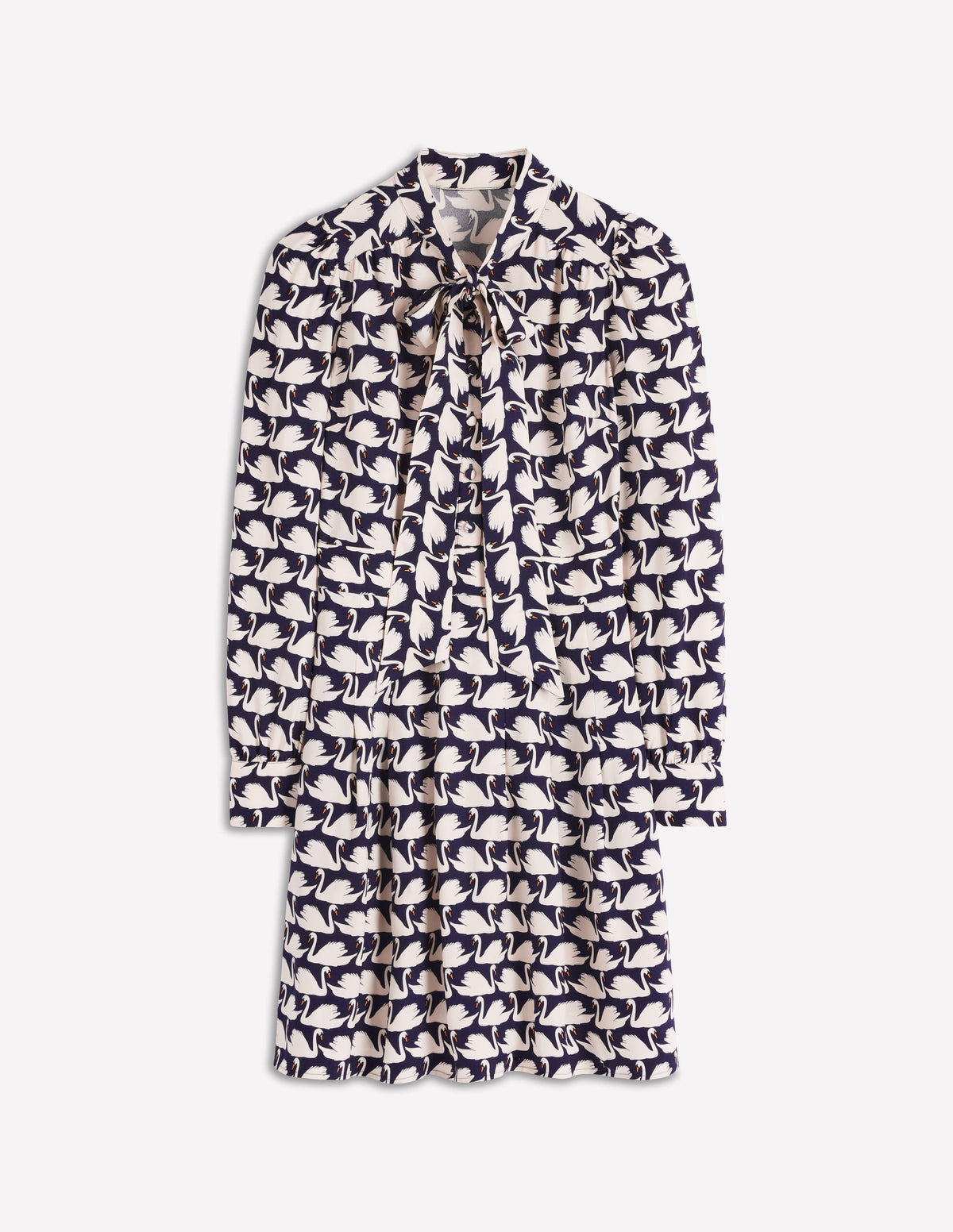 Tie Neck Short Dress-French Navy, Geo Swan - Image 7