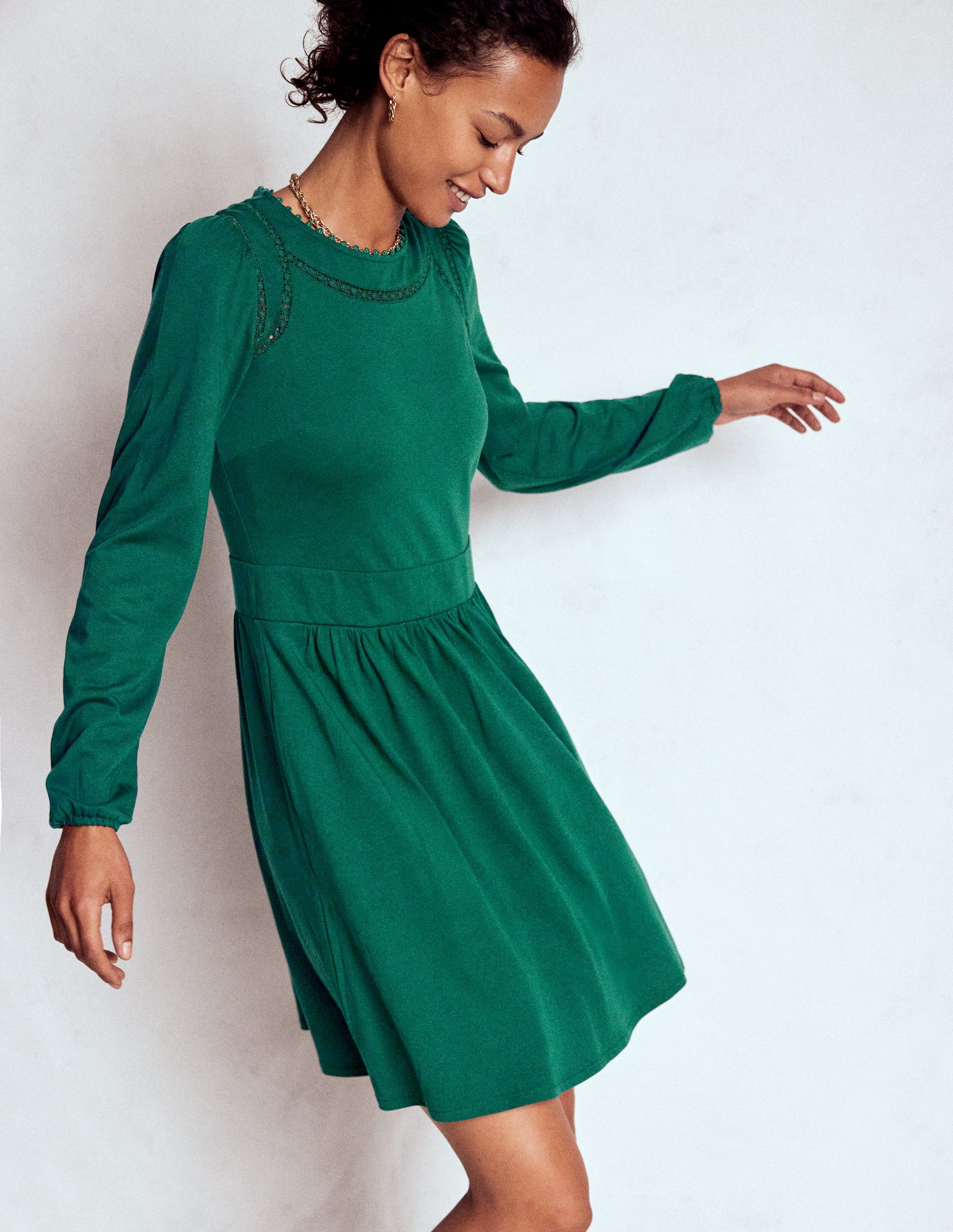 Mila Short Jersey Dress-Emerald Night-3