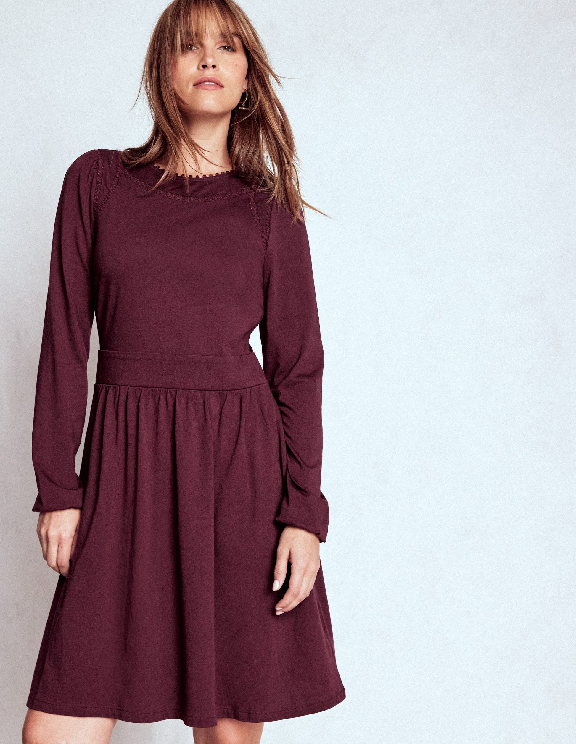 Mila Short Jersey Dress-Dark Cherry | Boden USA Mila Short Jersey Dress-Dark Cherry | Boden USA