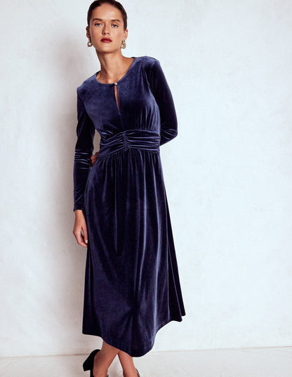 Tilda Velvet Midi Dress-Navy-1