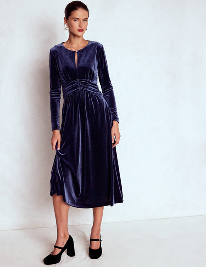 Tilda Velvet Midi Dress-Navy-4