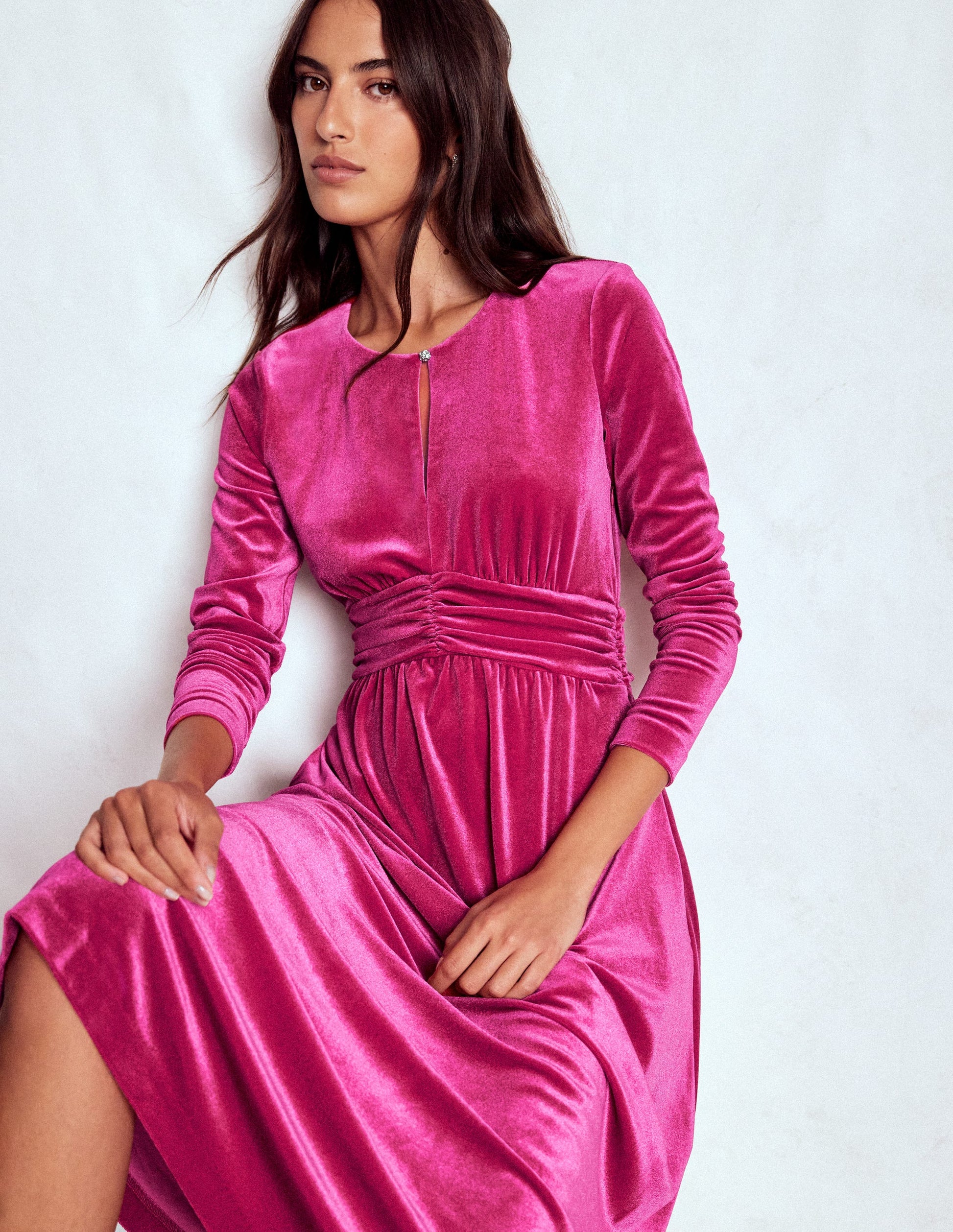 Tilda Velvet Midi Dress-Vibrant Pink-1