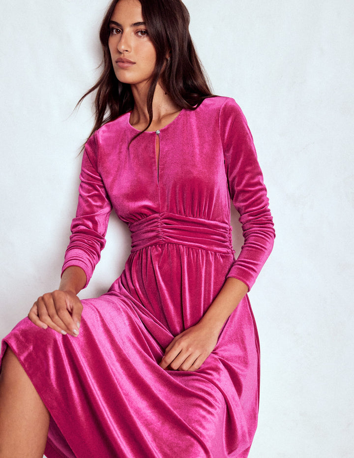 Tilda Velvet Midi Dress-Vibrant Pink