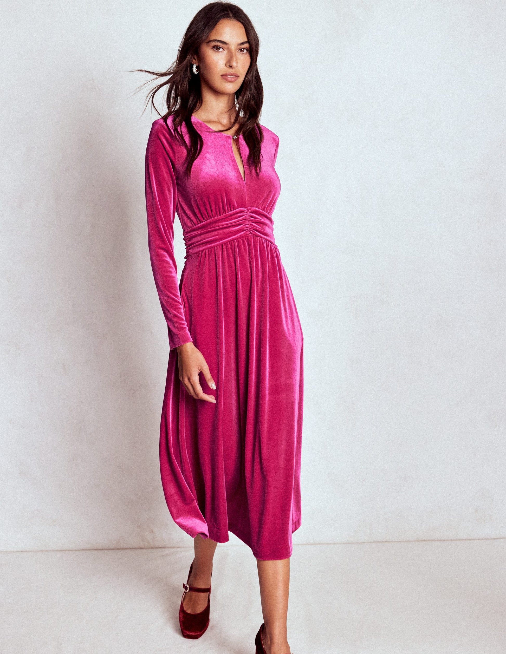 Boden Women's Tilda Velvet Midi Dress in Pink | Size 8 Boden Women's Tilda Velvet Midi Dress in Pink | Size 8