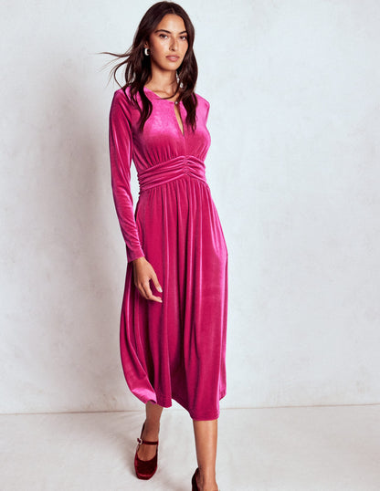 Tilda Velvet Midi Dress-Vibrant Pink-5