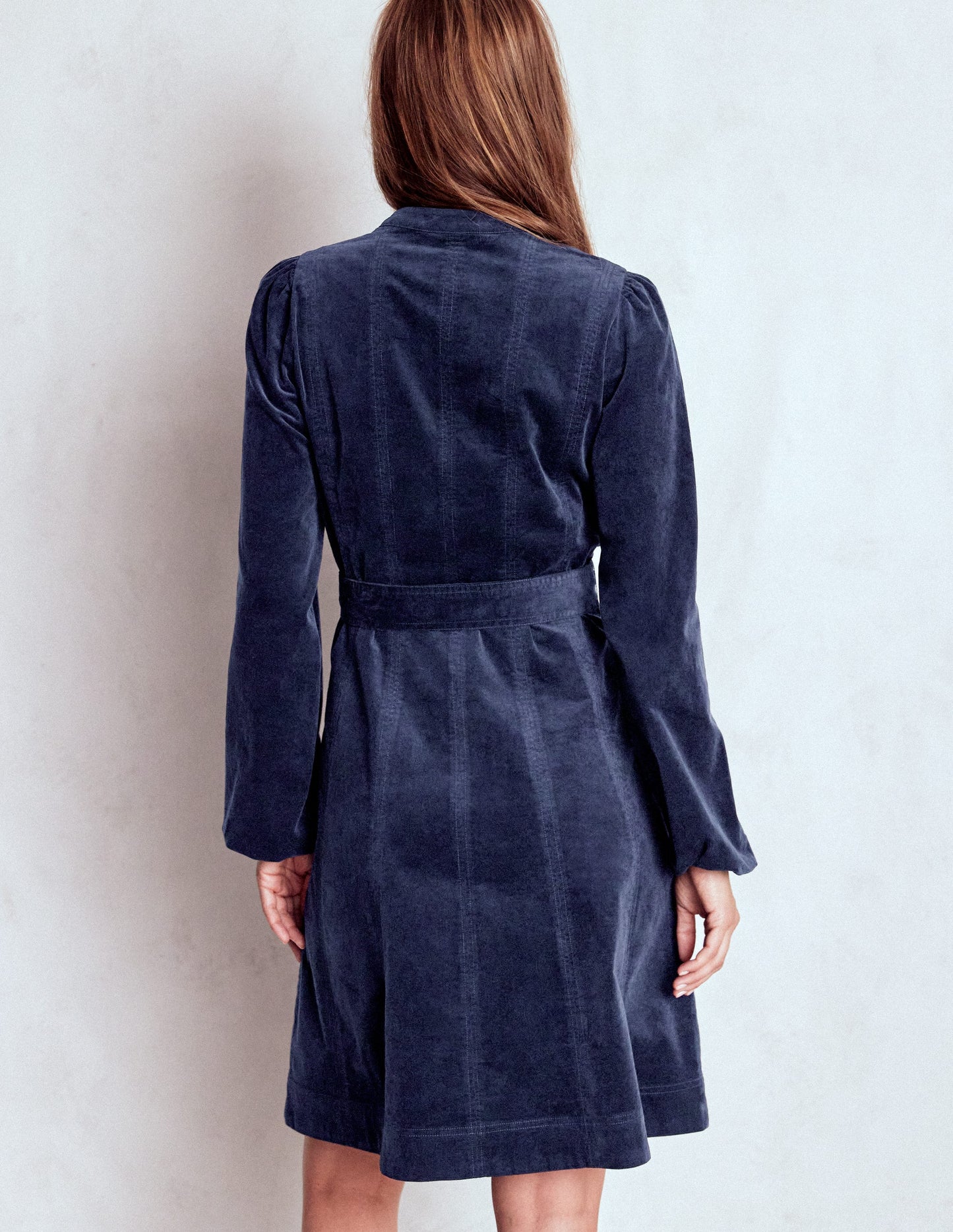 Ros Panelled Cord Short Dress-Navy