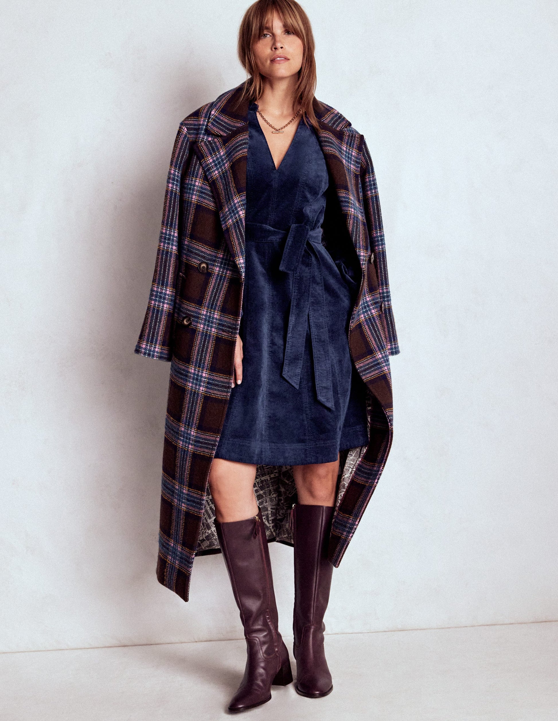 Ros Panelled Cord Short Dress-Navy-5