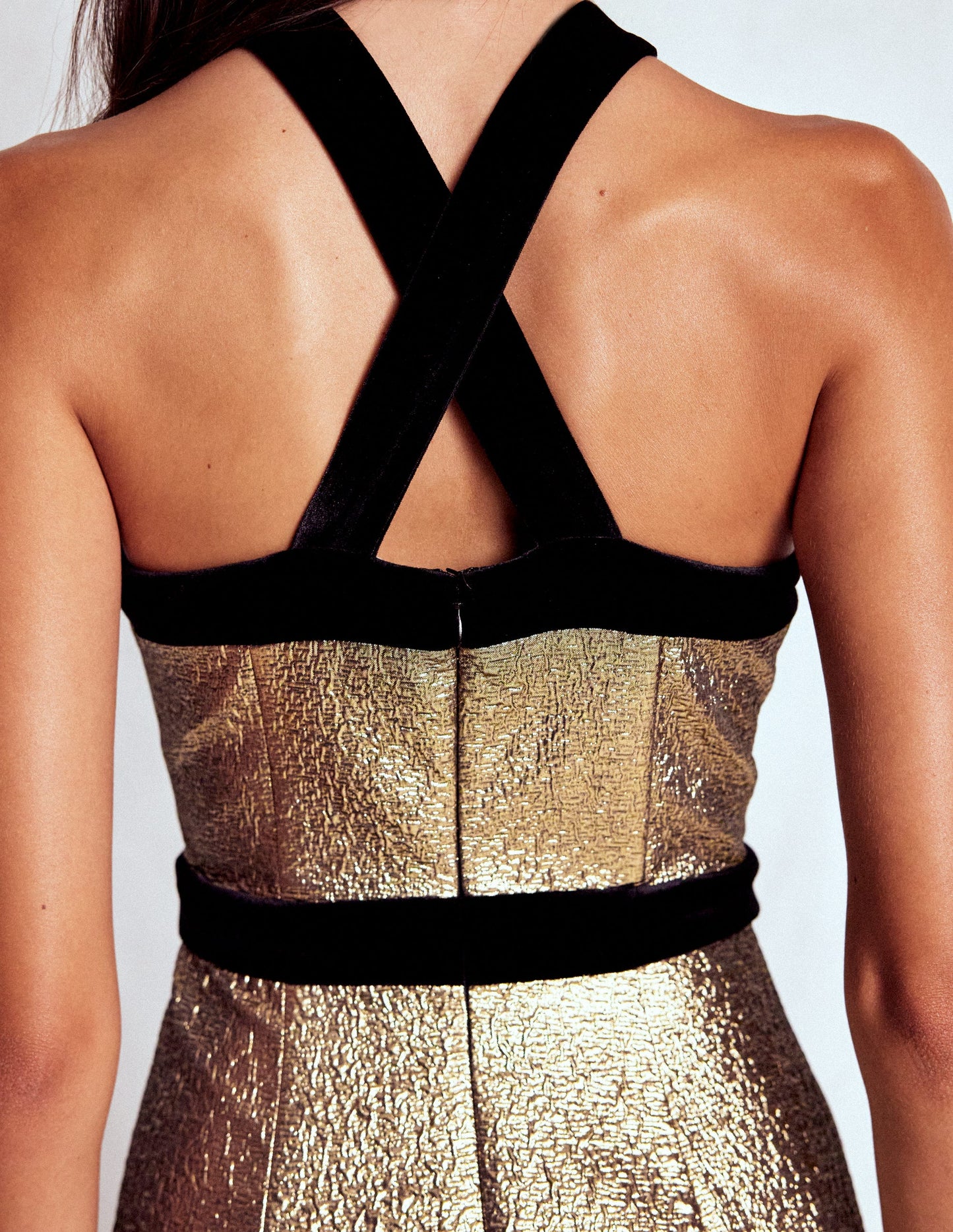 Halter Fit & Flare Gold Dress-Gold