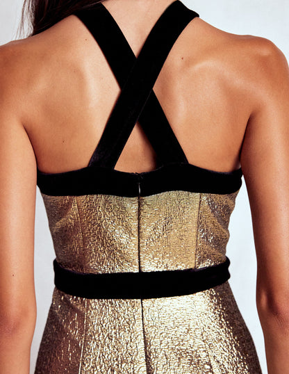 Halter Fit & Flare Gold Dress-Gold-2